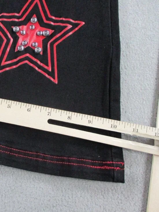 Social Collision Jeans Size 5 Red Star Studded Black Flare Belted Goth Y2K NWT - Picture 9 of 12